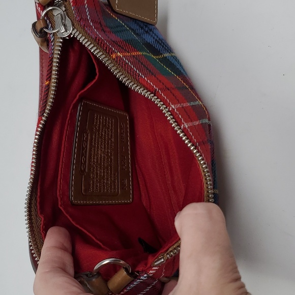Coach Tartan Plaid Shoulder Hand Bag  No.H2J-8935 Wool Leather COACH - Picture 10 of 12